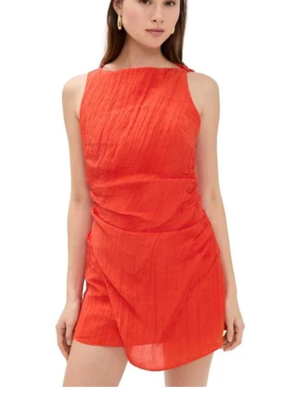 Sleeveless Vibrant Orange Mini Dress with Boat Neck